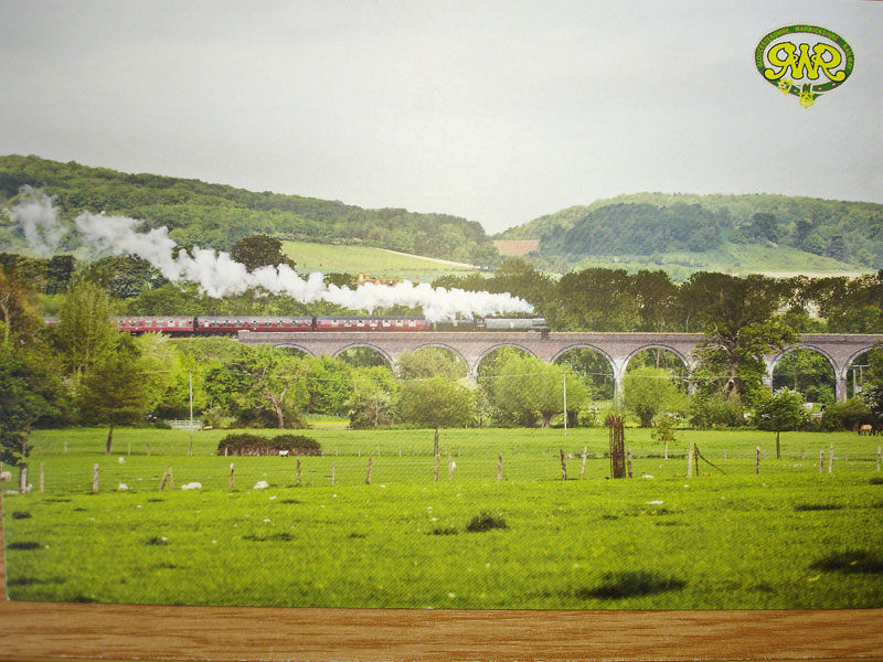 Large postcard - SR Bullied West County No. 34092 Wells on Stanway viaduct